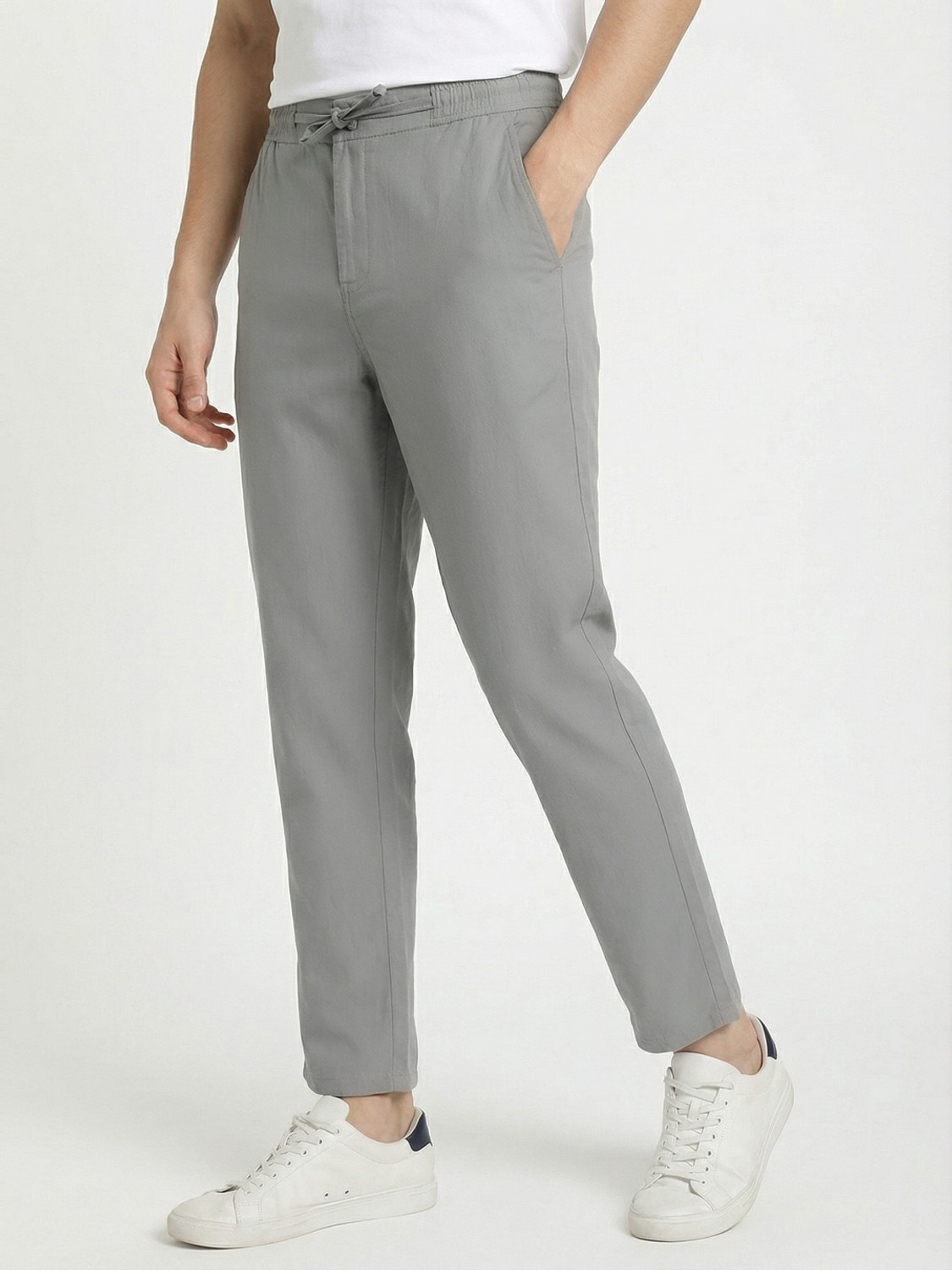Image of METRONAUT Slim Fit Men Grey Trousers