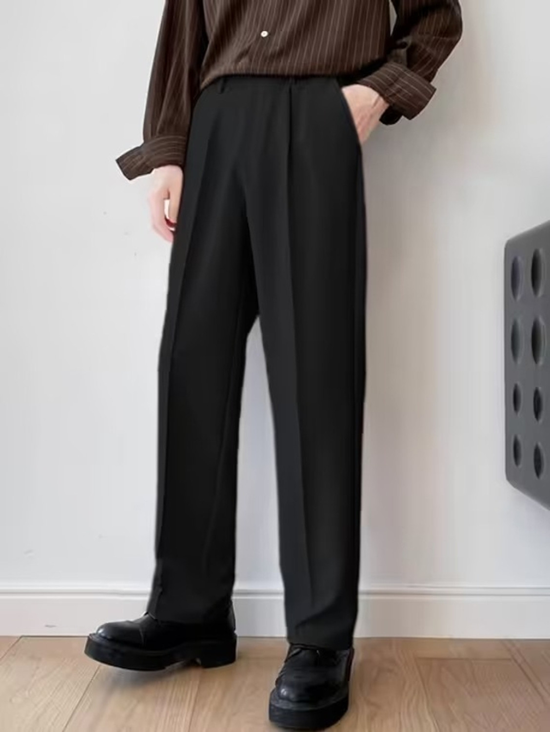 Image of PERISFASHION Straight Fit Men Black Trousers