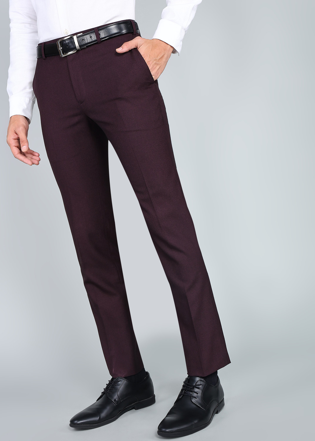 Image of Raymond Slim Fit Men Maroon Trousers