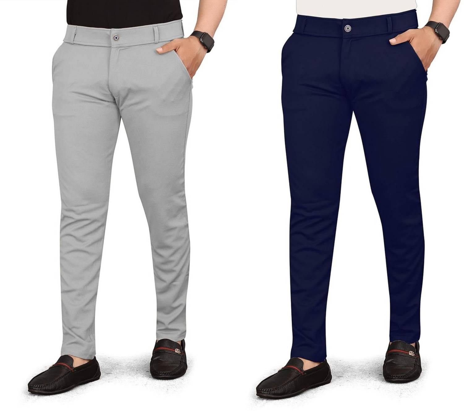 BHIKADIYA Relaxed Men Grey, Blue Trousers