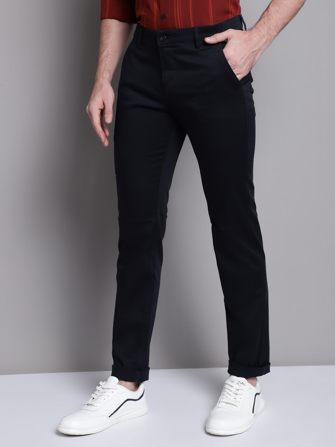 Image of CANTABIL Regular Fit Men Dark Blue Trousers