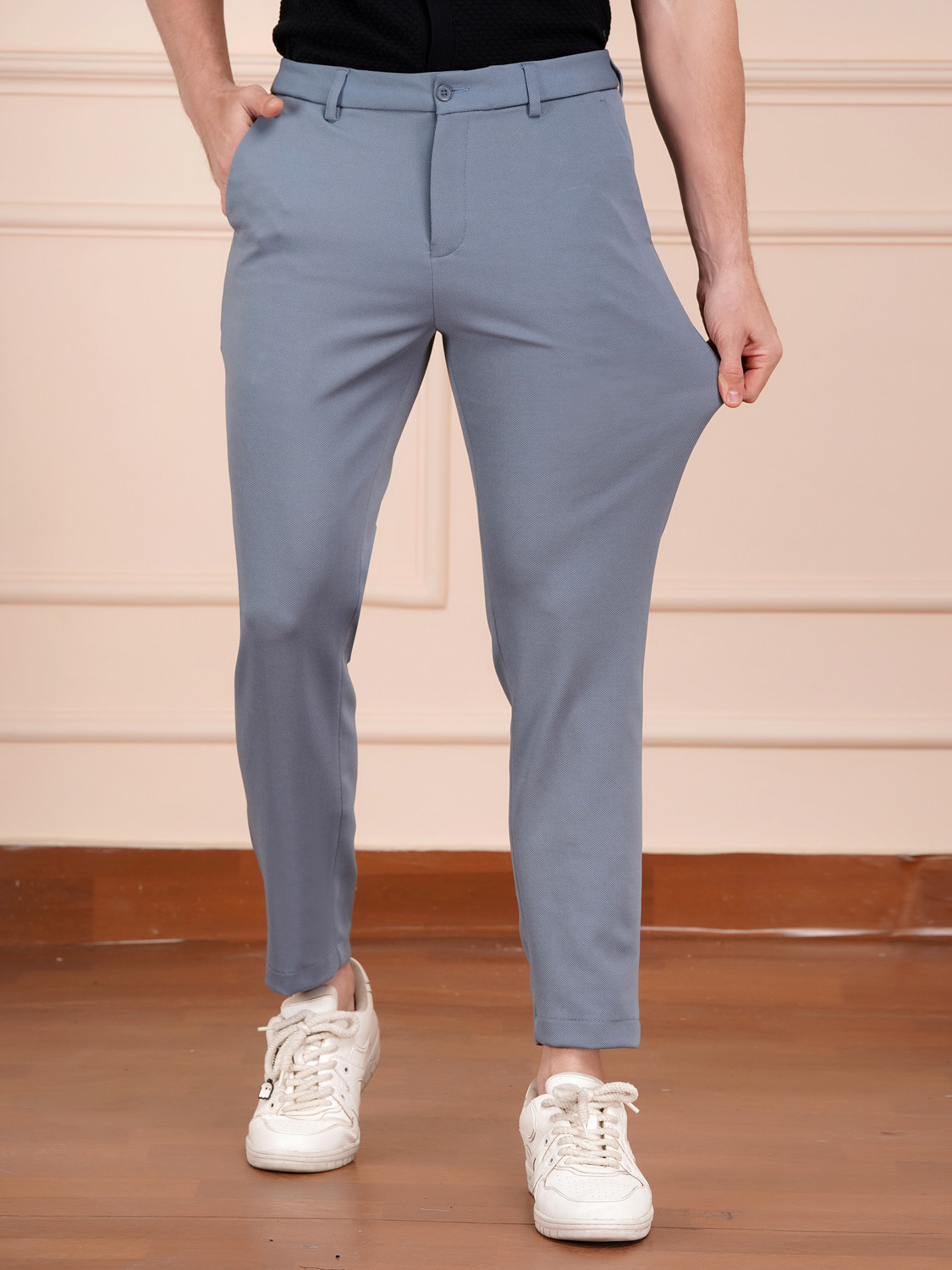 Image of PESADO Regular Fit Men Grey Trousers