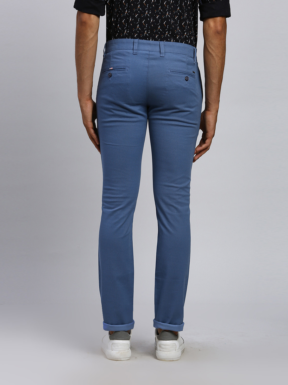 Image of PARX Men Slim Fit Blue Cotton Blend Trousers