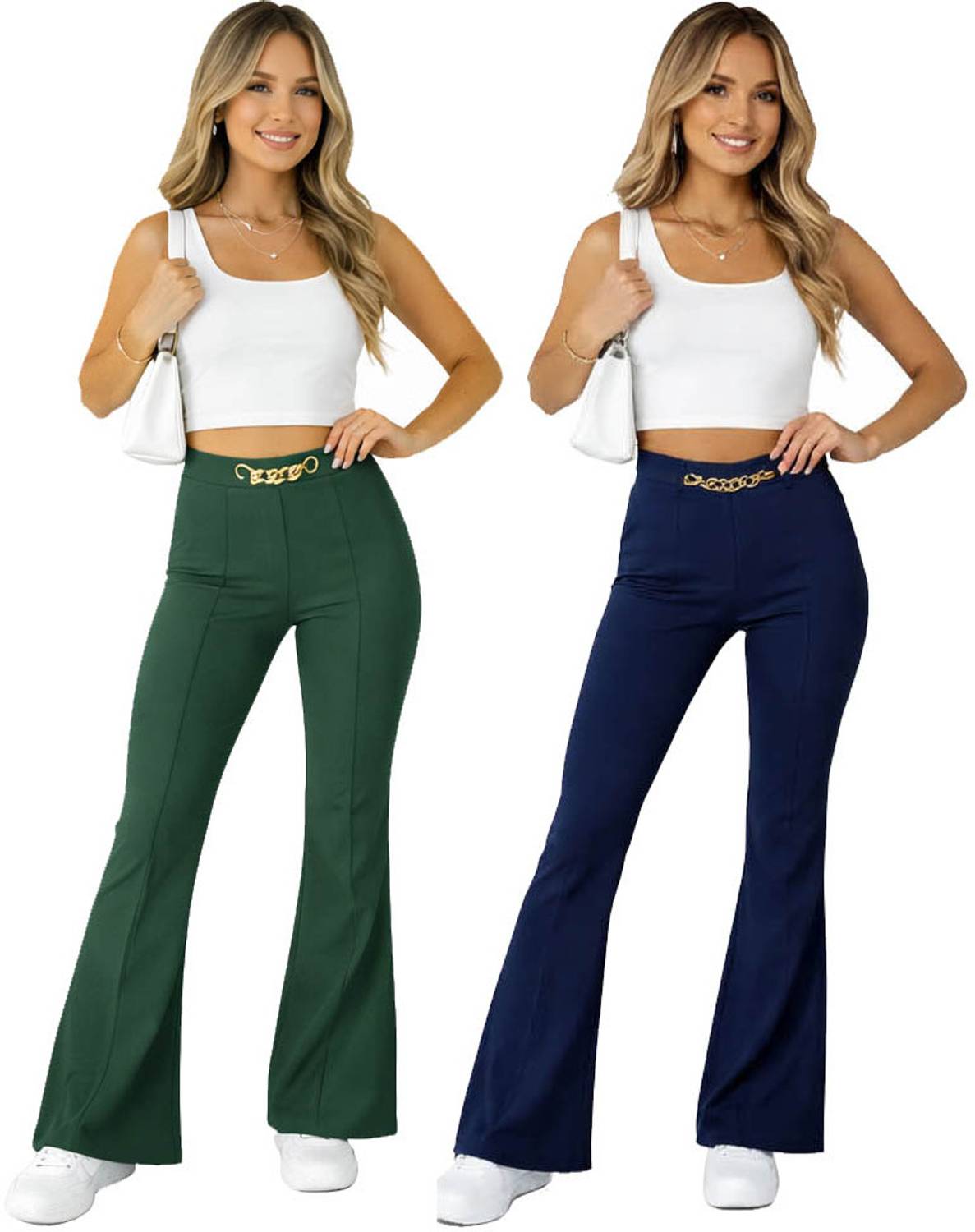 100LUCK Flared Girls Dark Green, Dark Blue Trousers