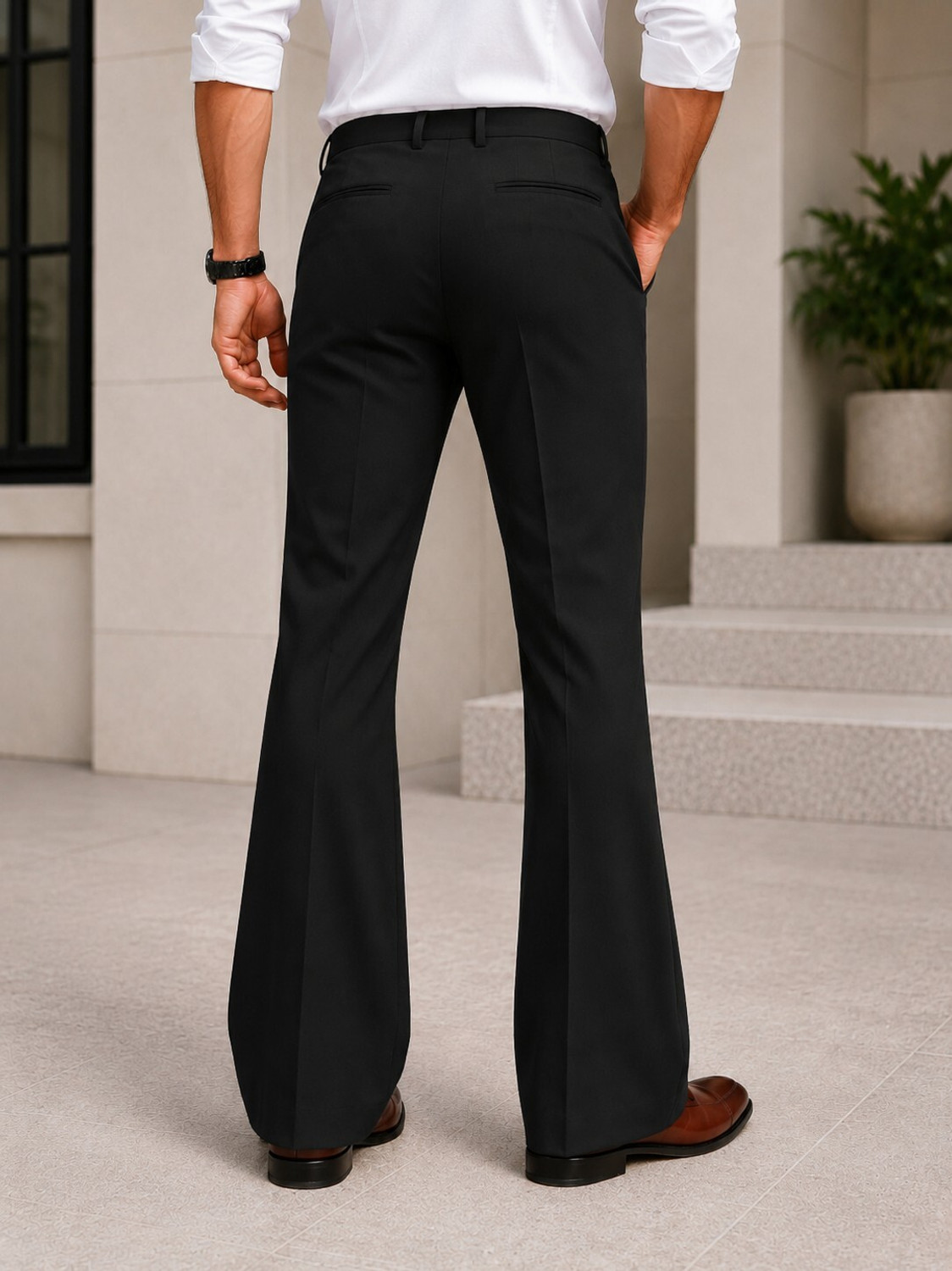 Image of YGDEAL Flared Men Black Trousers
