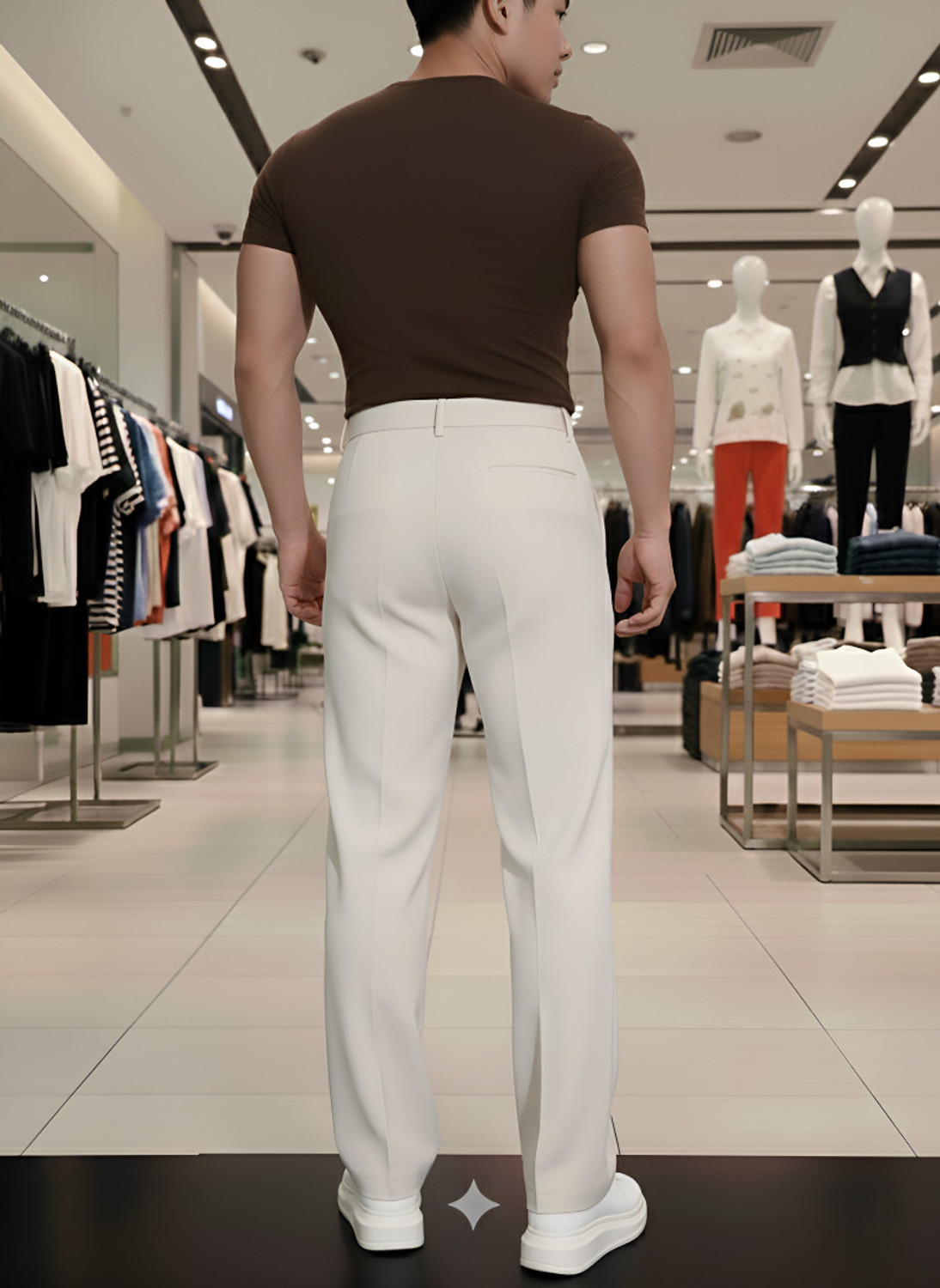 Image of MWFASHION Straight Fit Men Beige Trousers