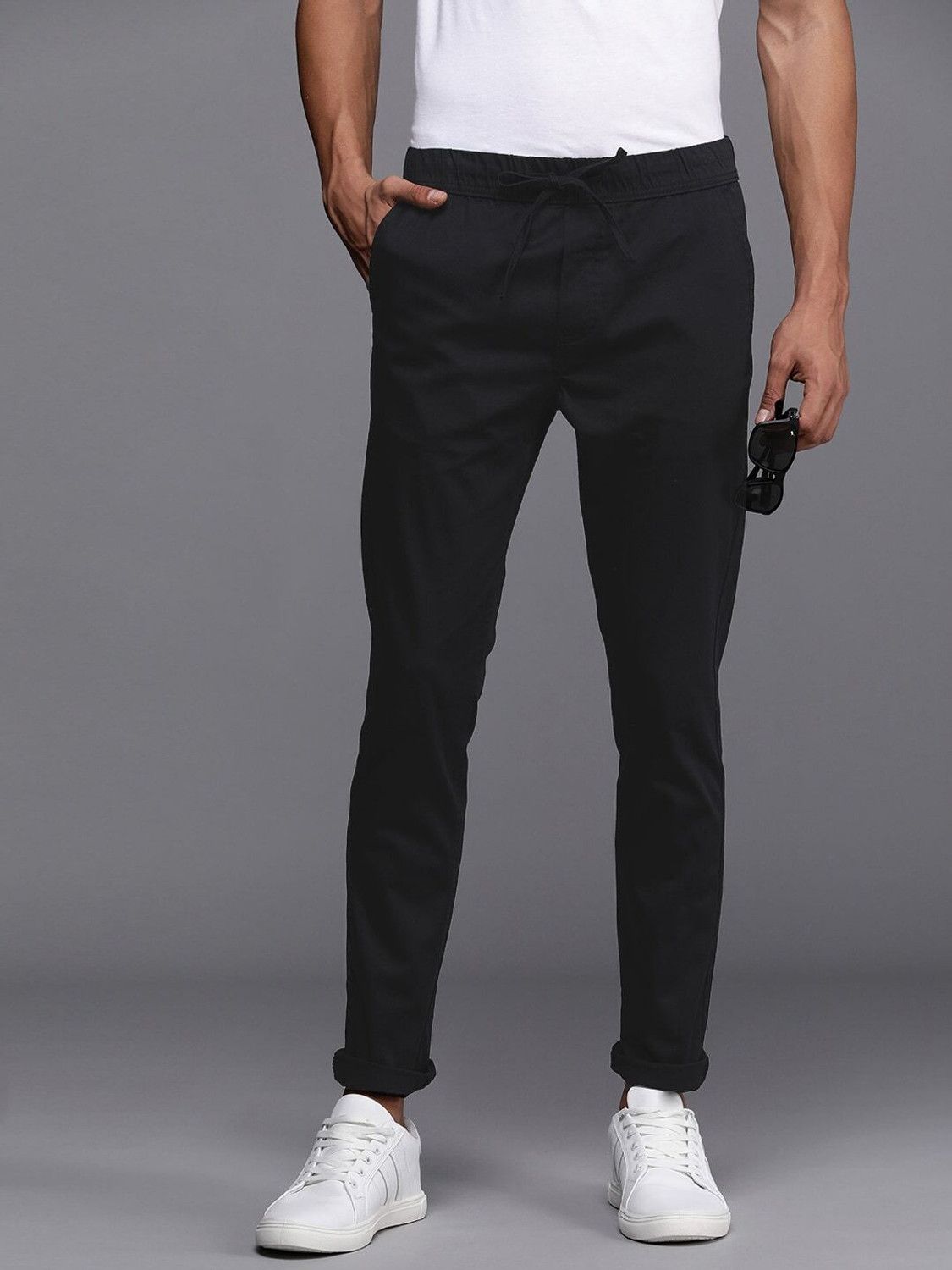 Image of WROGN Slim Fit Men Black Trousers