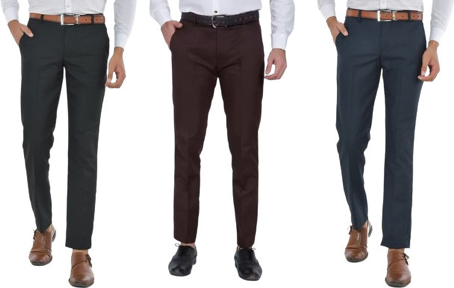 Image of Macberrys Pack of 3 Men Regular Fit Multicolor Viscose Rayon Trousers