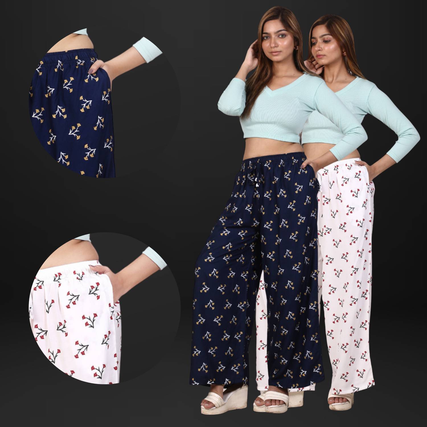 4K FASHION Relaxed Women Blue, White Trousers
