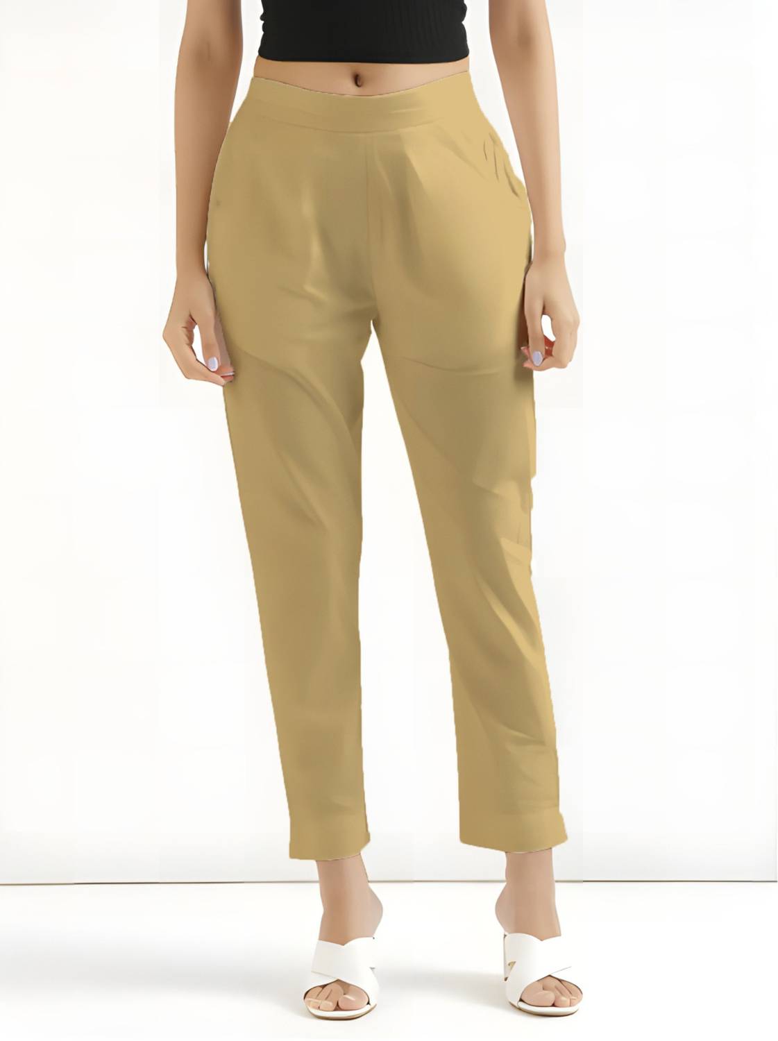 Belizzi Paridhan Slim Fit Women Khaki Trousers