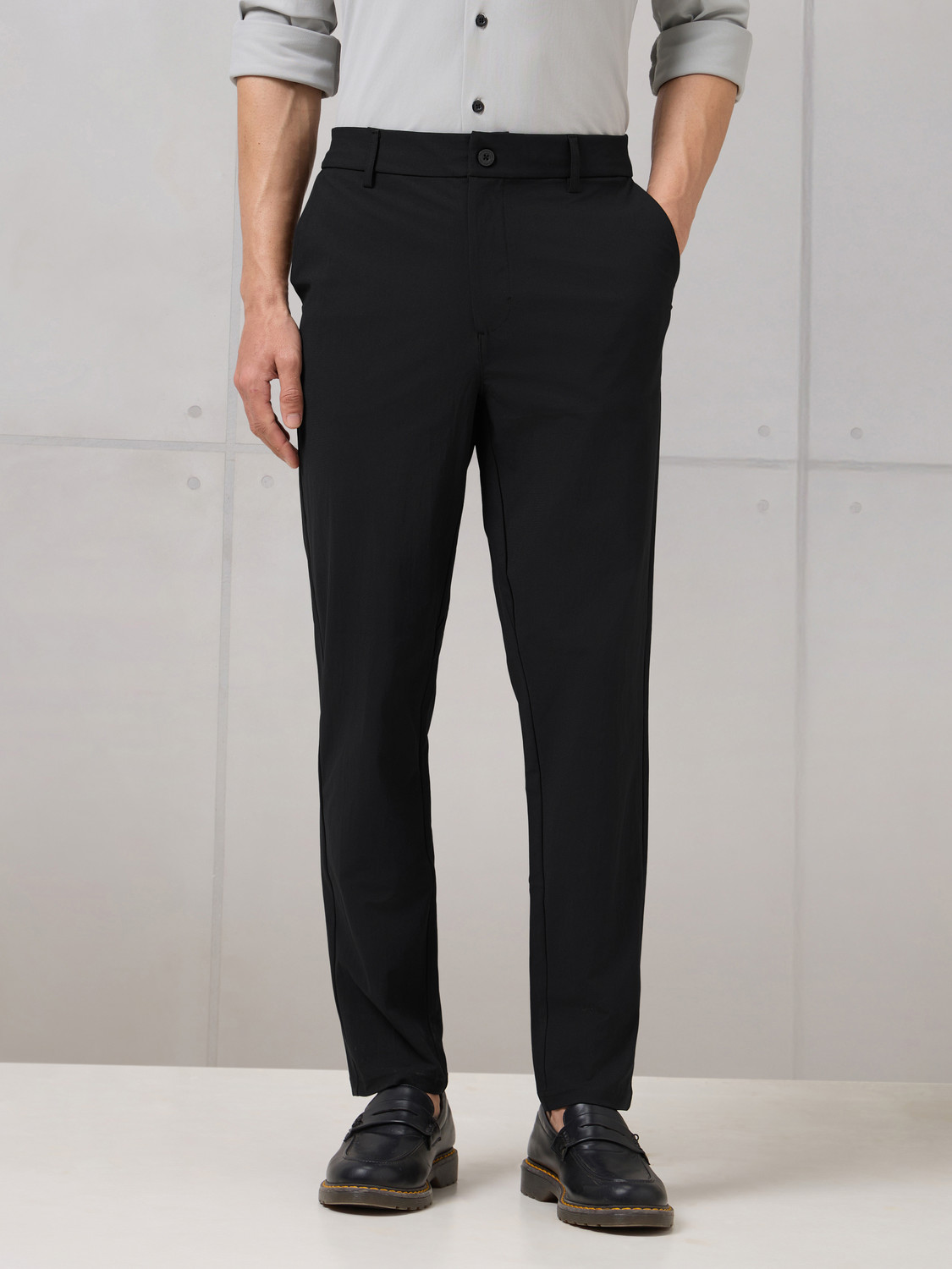 Image of TECHNOSPORT Straight Fit Men Black Trousers