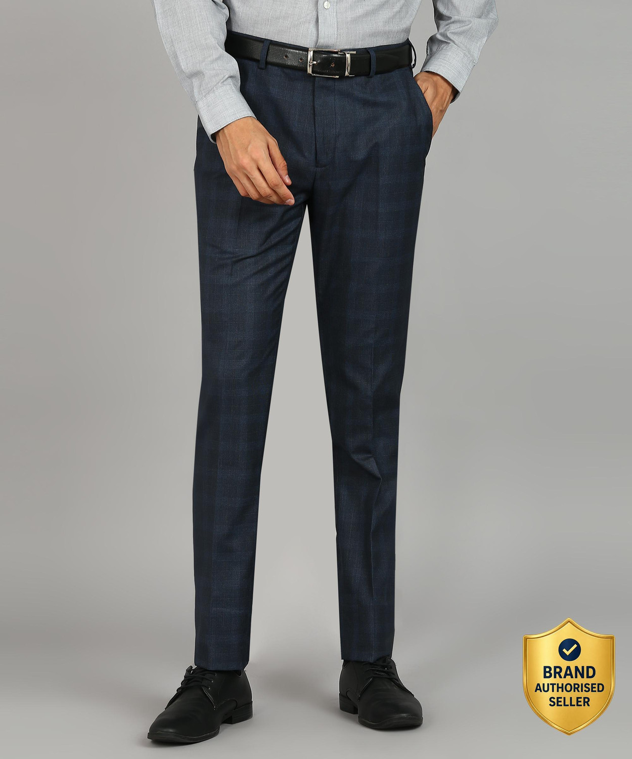 Image of Raymond Slim Fit Men Dark Blue Trousers