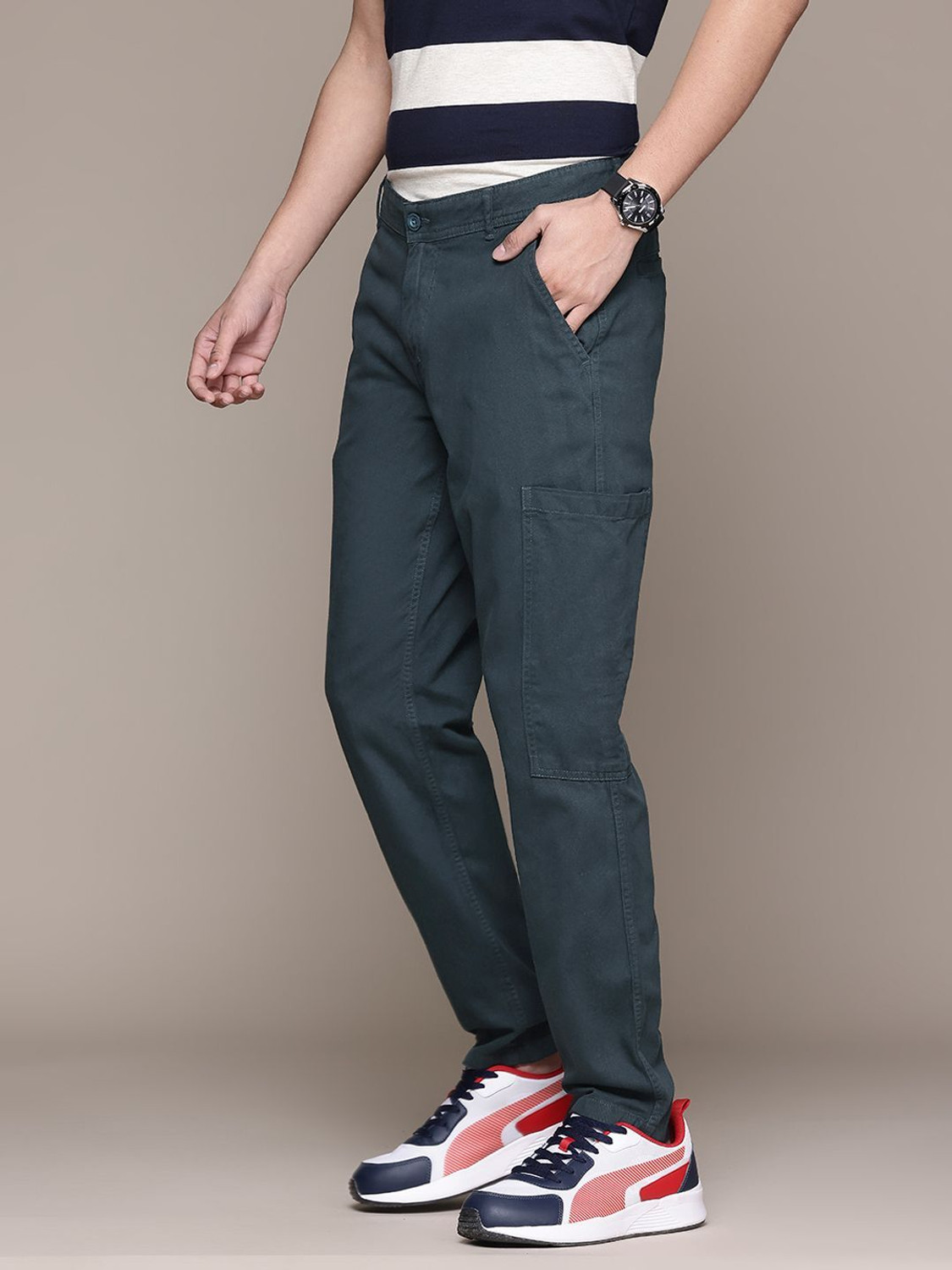 Image of Roadster Relaxed Men Black Trousers