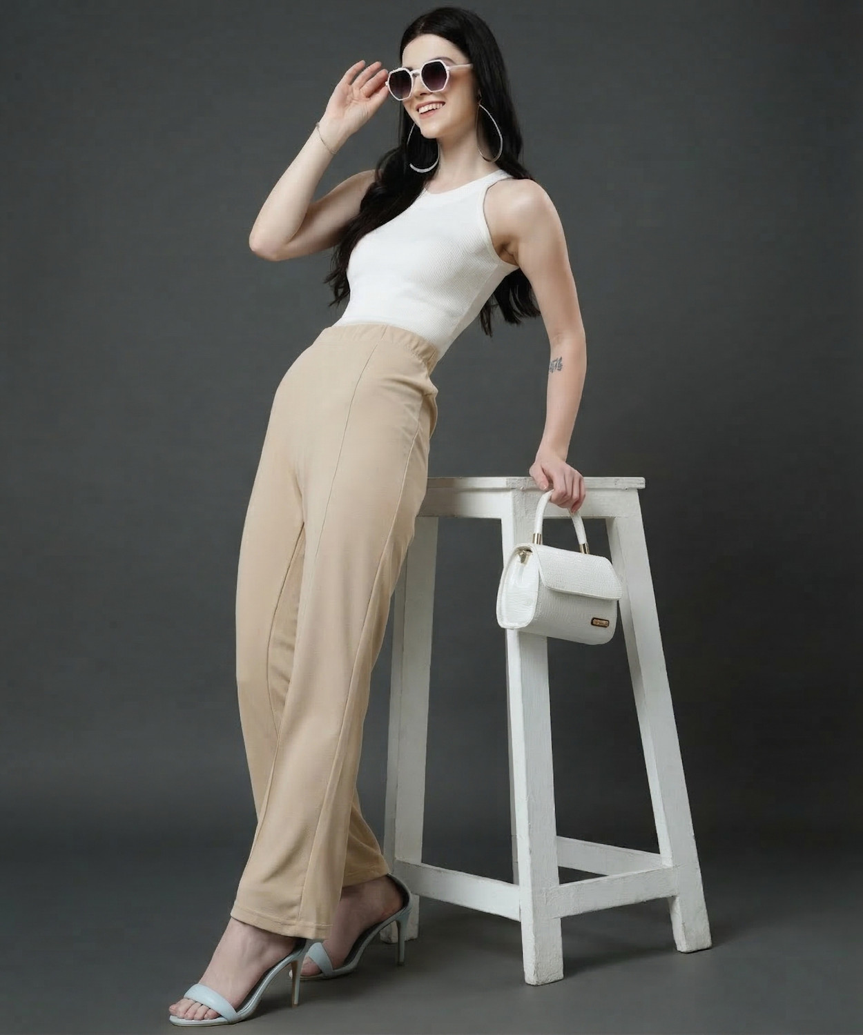 Image of Doil Domec Regular Fit Women Grey, Beige Trousers
