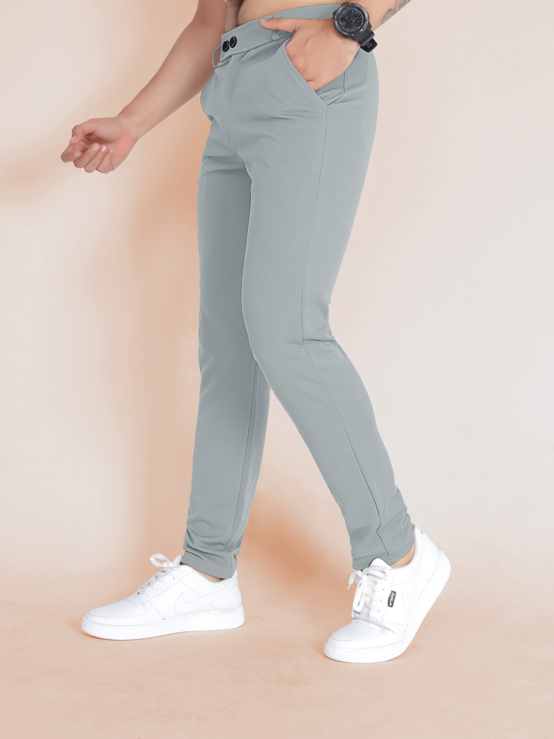 Image of BELPATRA Regular Fit Men Silver Trousers