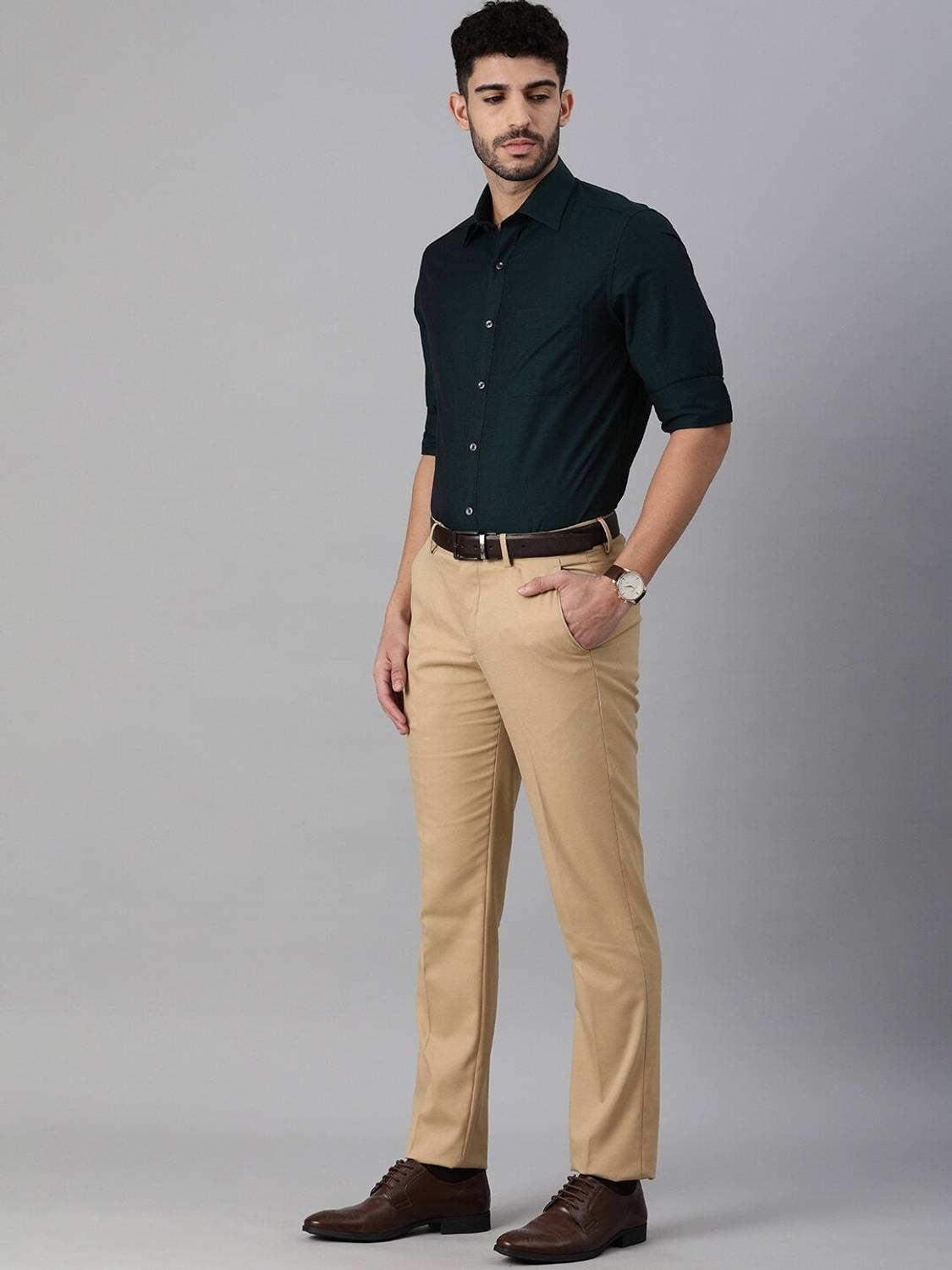 Louis Philippe Slim Fit Beige Trousers - Image 5