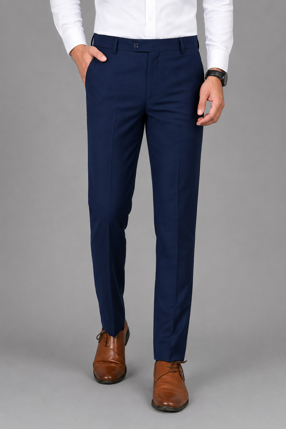 Image of YADGAR Regular Fit Men Dark Blue Trousers