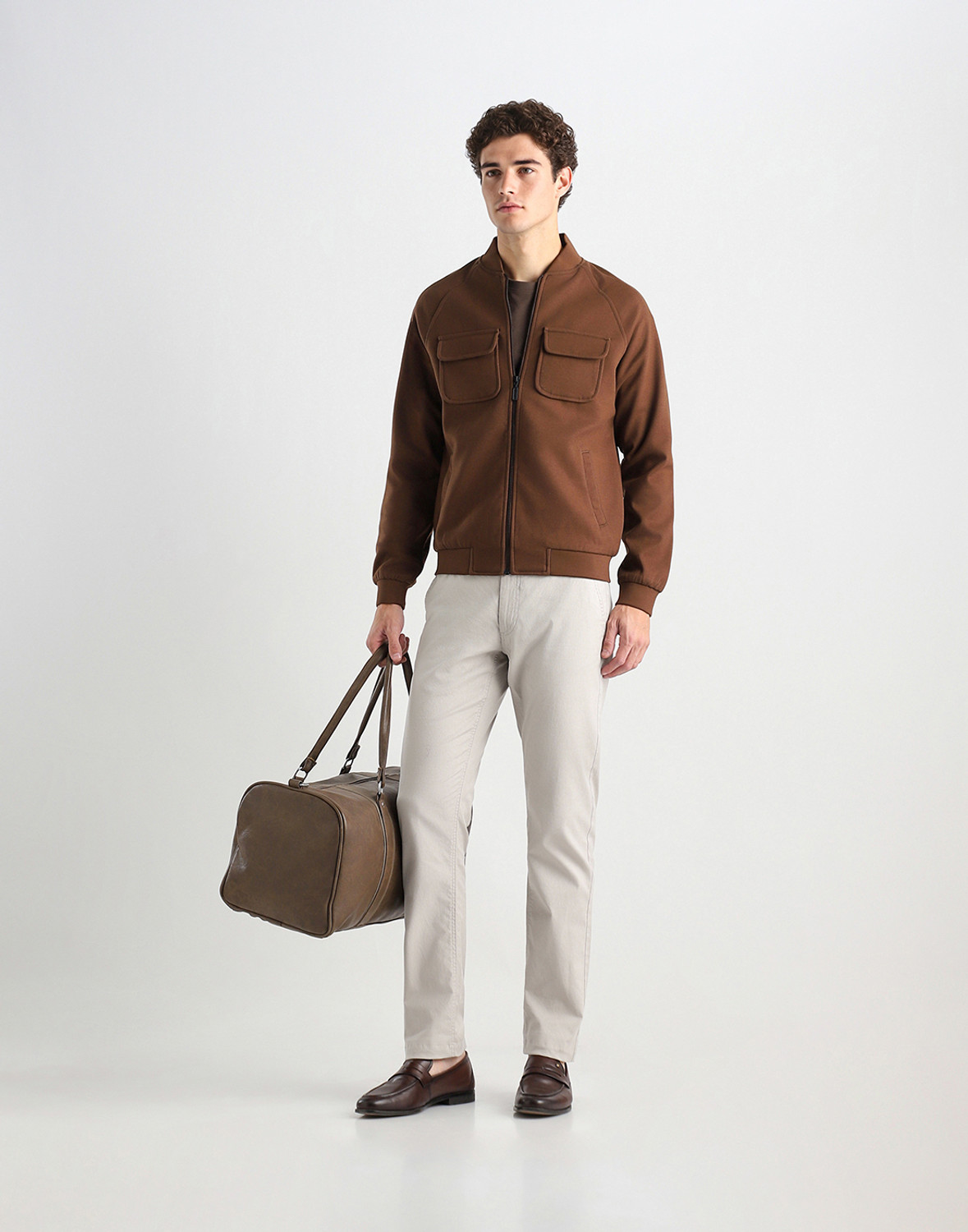 Image of VAN HEUSEN SPORT Men Slim Fit Cream Cotton Blend Trousers