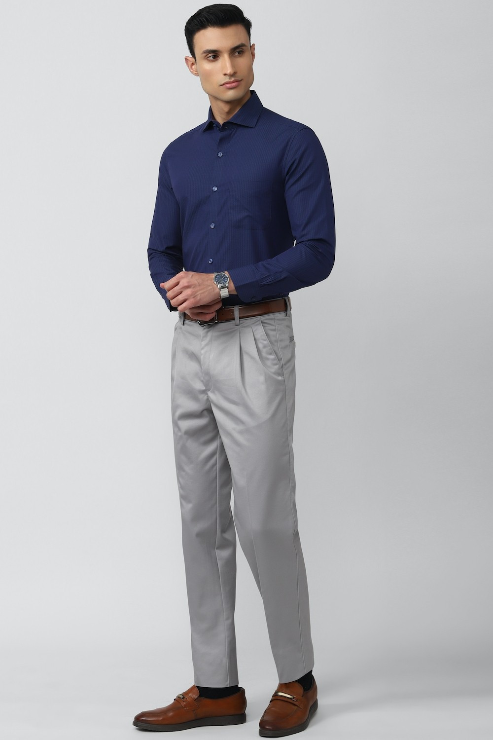 Image of PETER ENGLAND Regular Fit Men Grey Trousers