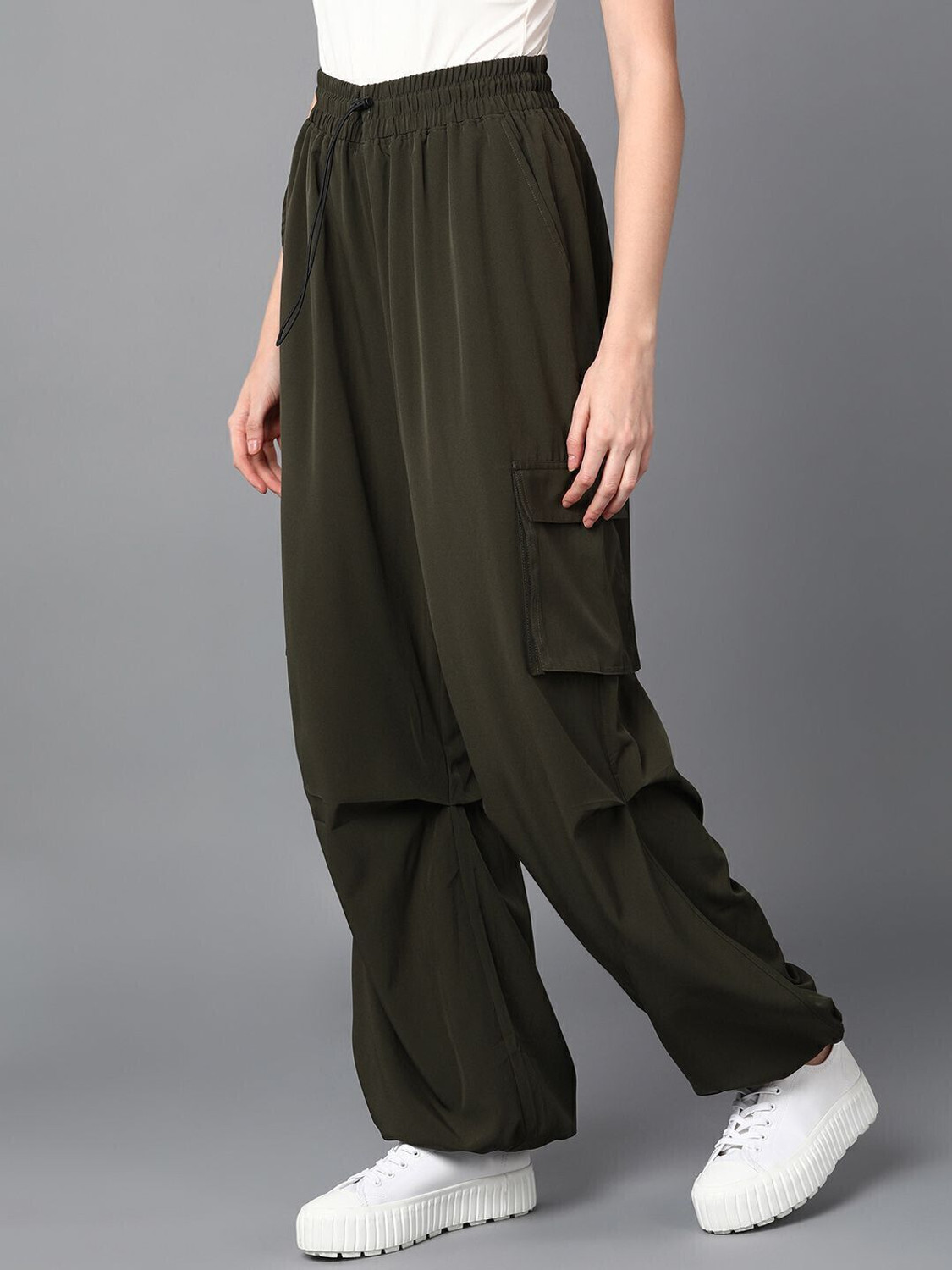 Image of 1stLov Regular Fit Women Dark Green Trousers