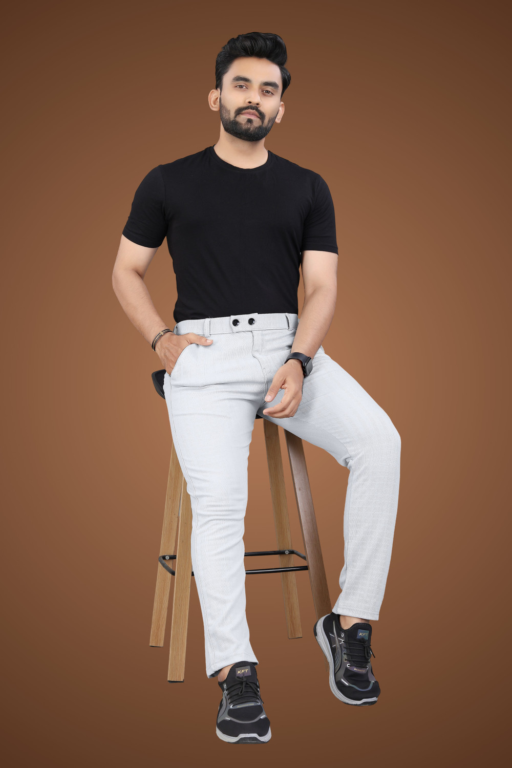 Image of GIBBONTE Regular Fit Men Grey, Grey Trousers