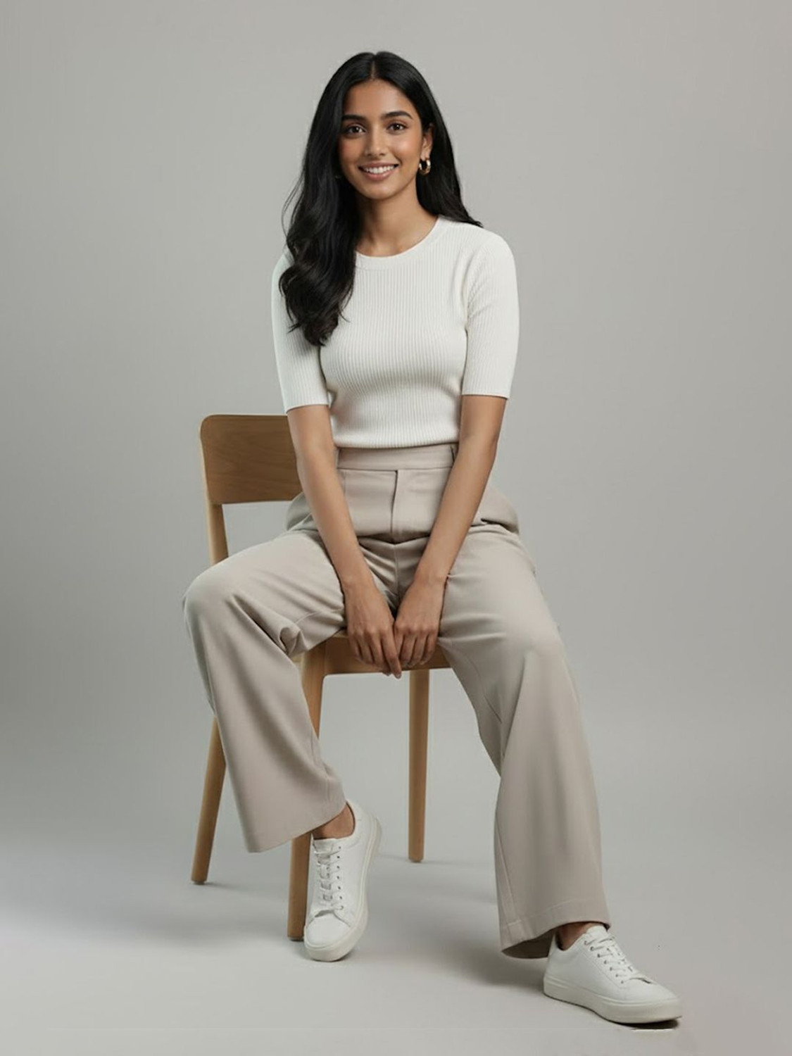 Image of DE TRENDZ Flared Women Beige Trousers