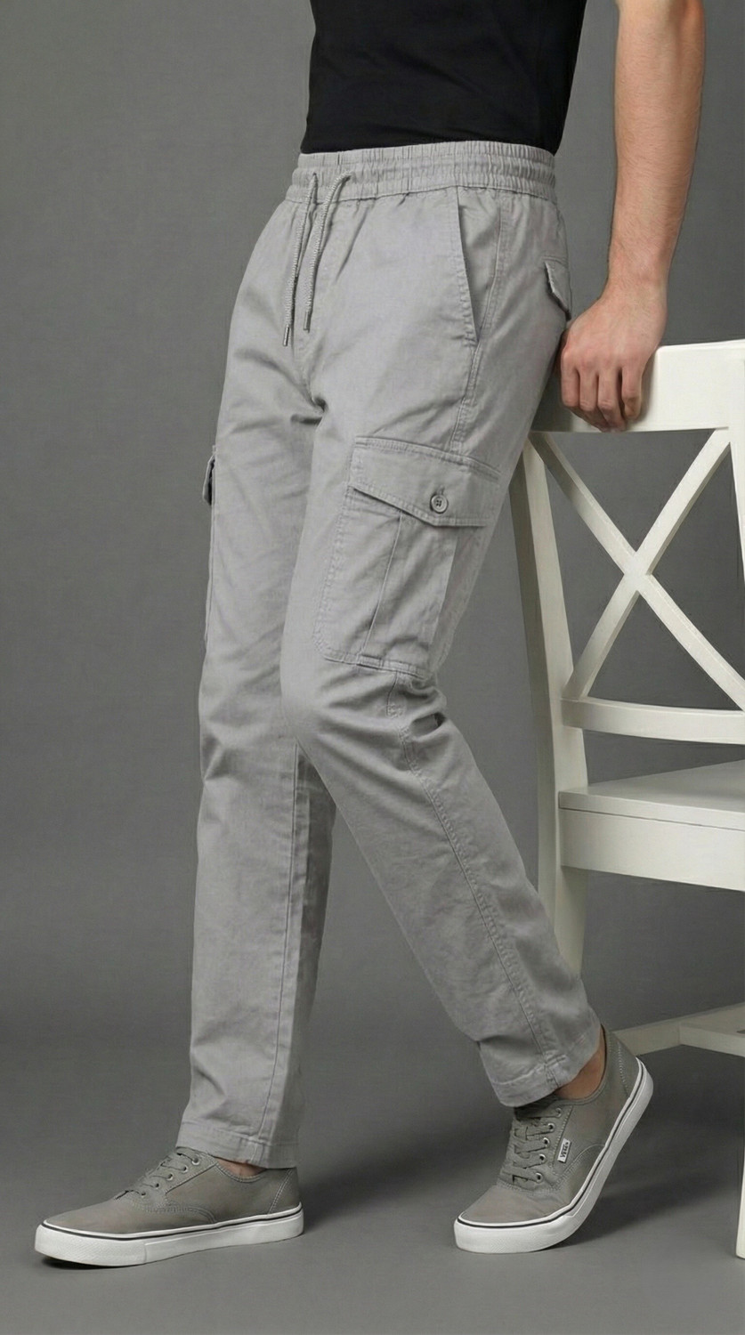 Image of Roadster Men Regular Fit Grey Pure Cotton Trousers