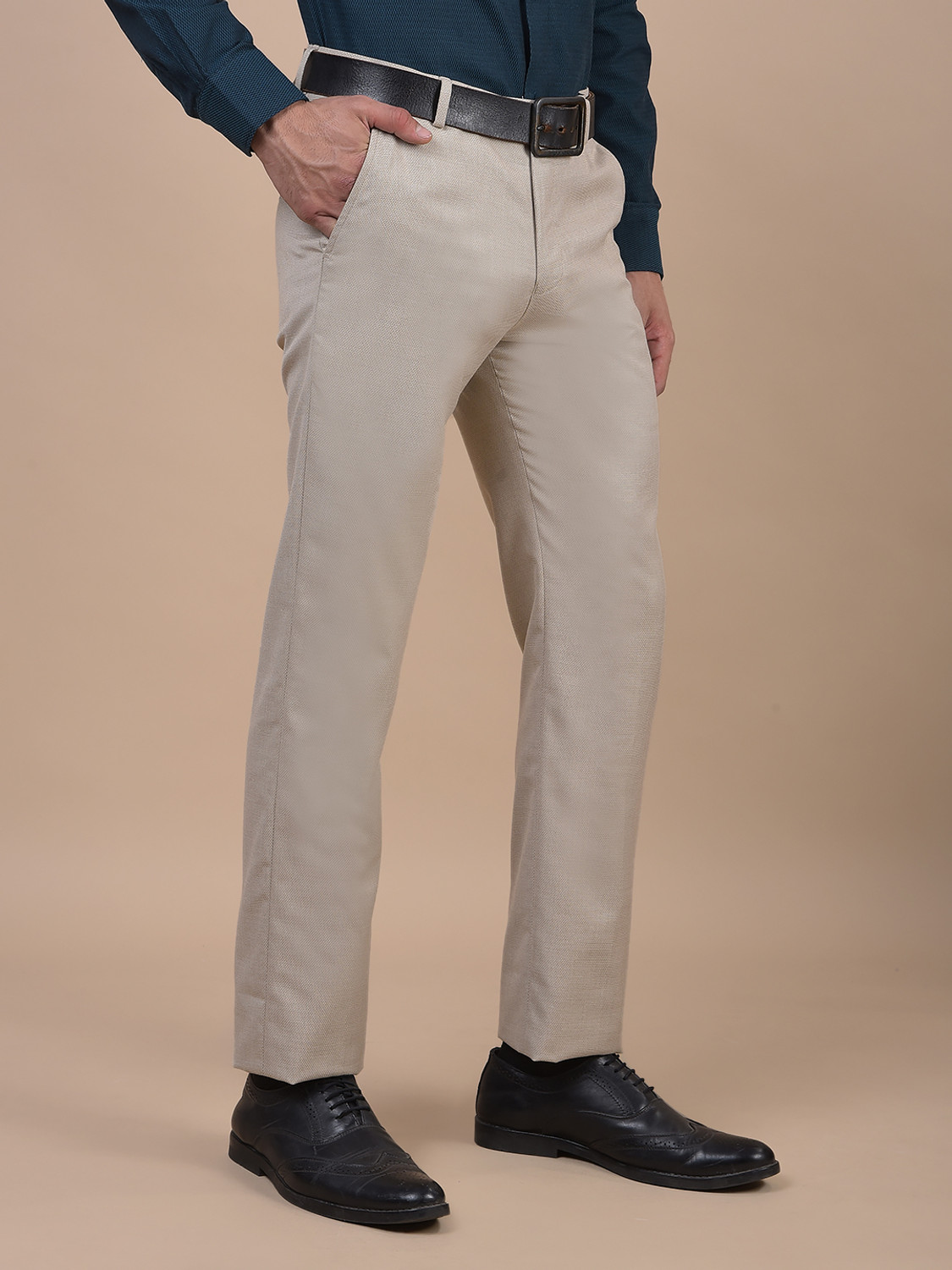 Image of CANTABIL Regular Fit Men Beige Trousers
