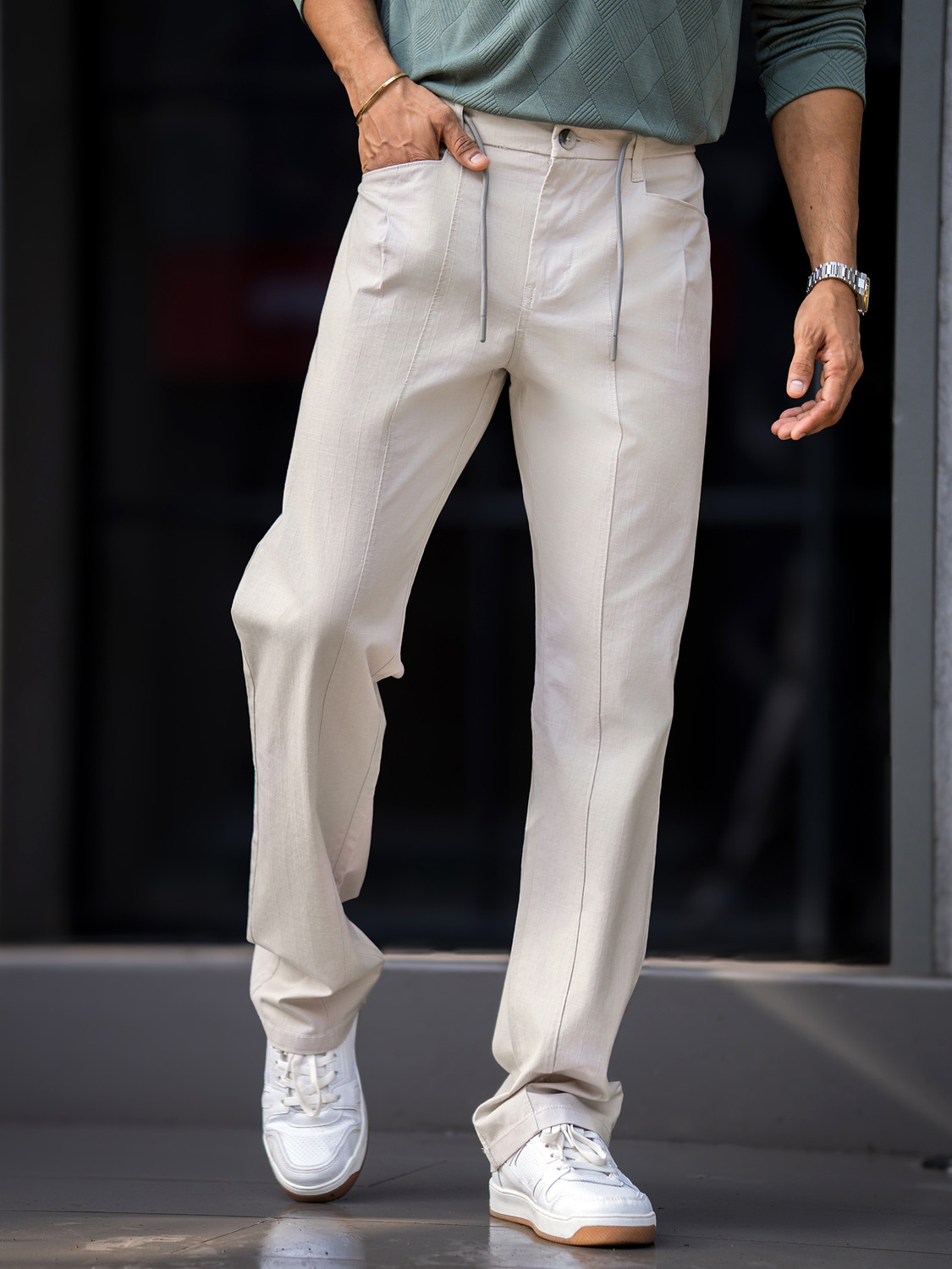 Image of MANIAC Regular Fit Men Beige Trousers