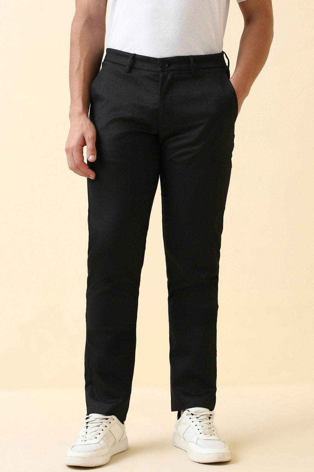 Image of Allen Solly Slim Fit Men Black Trousers