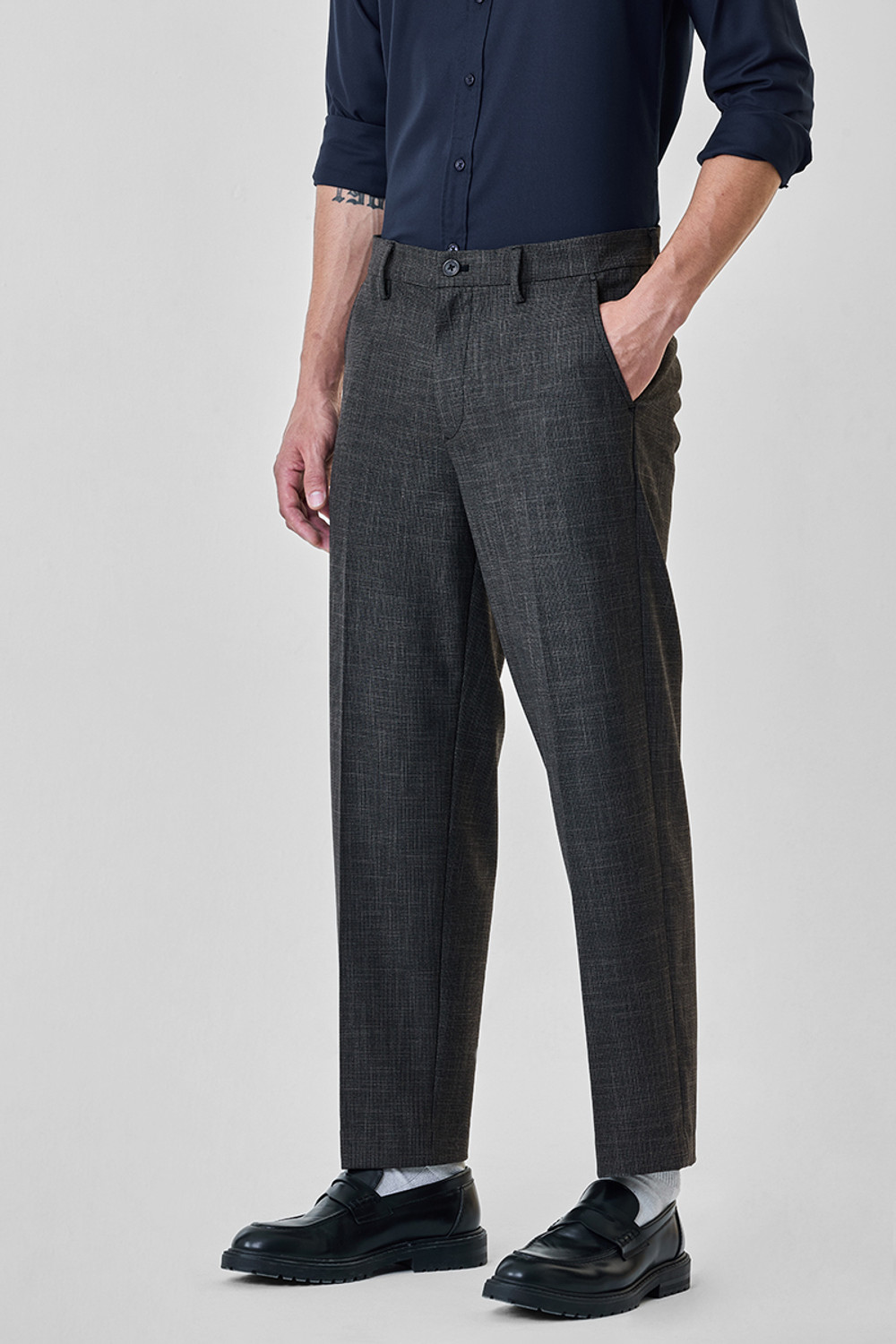 Image of Snitch Regular Fit Men Grey Trousers