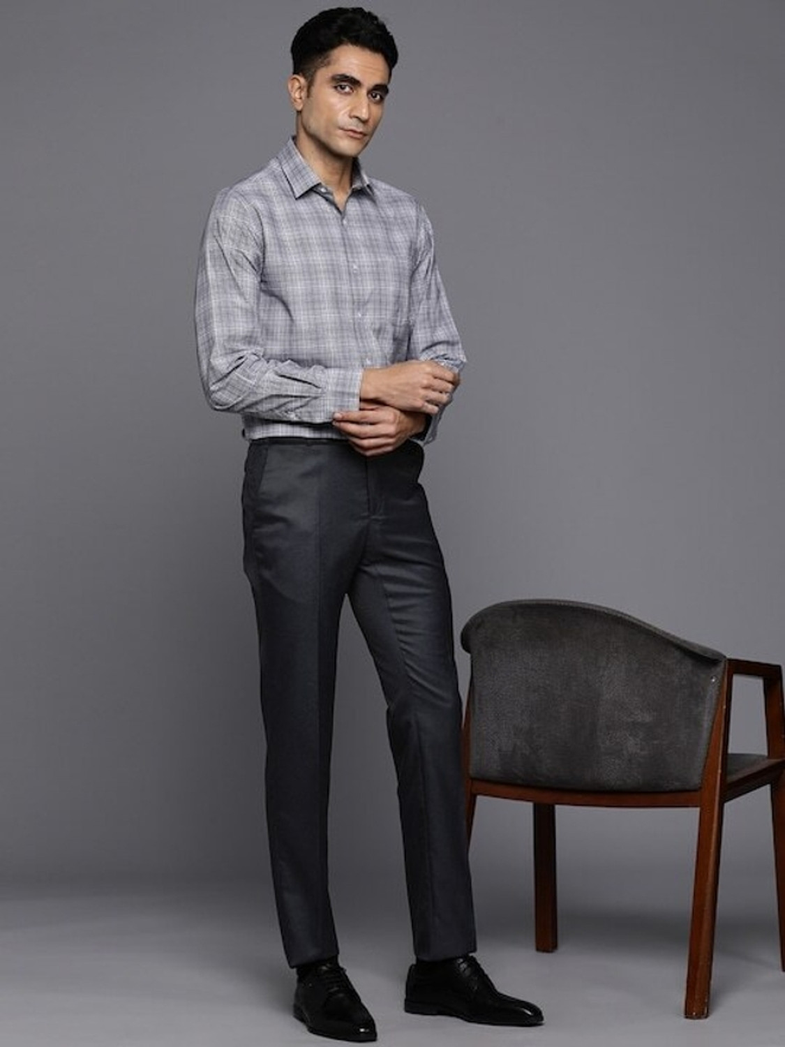 Image of Raymond Slim Fit Men Dark Blue Trousers