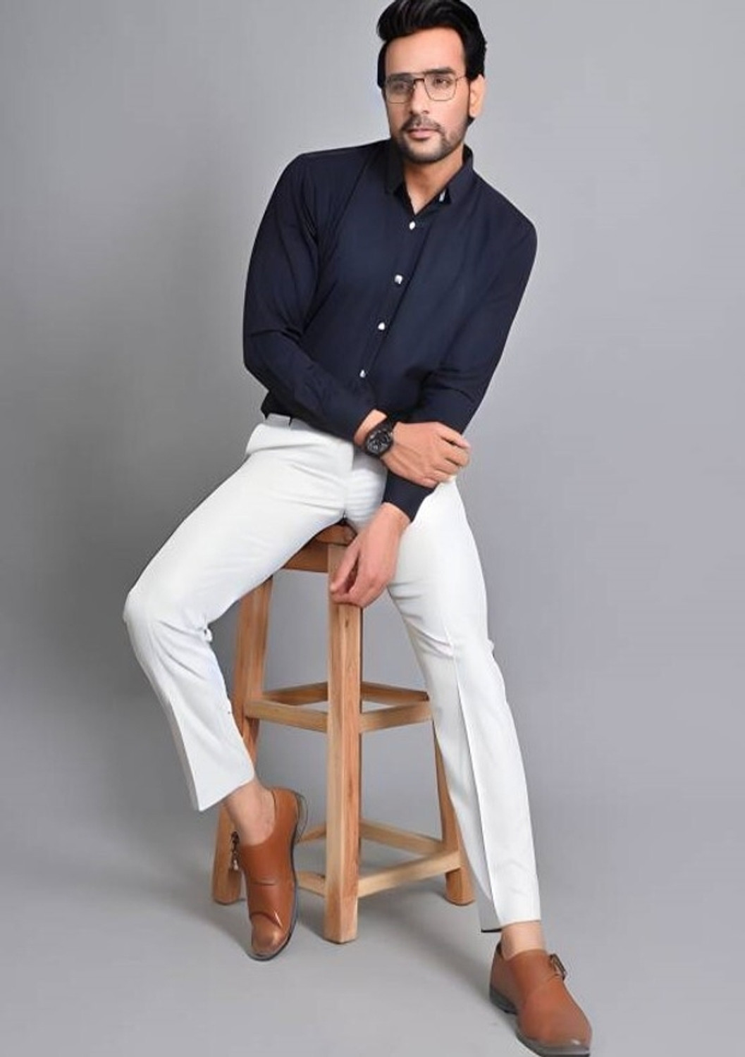 Image of Fabkrave Slim Fit Men White Trousers