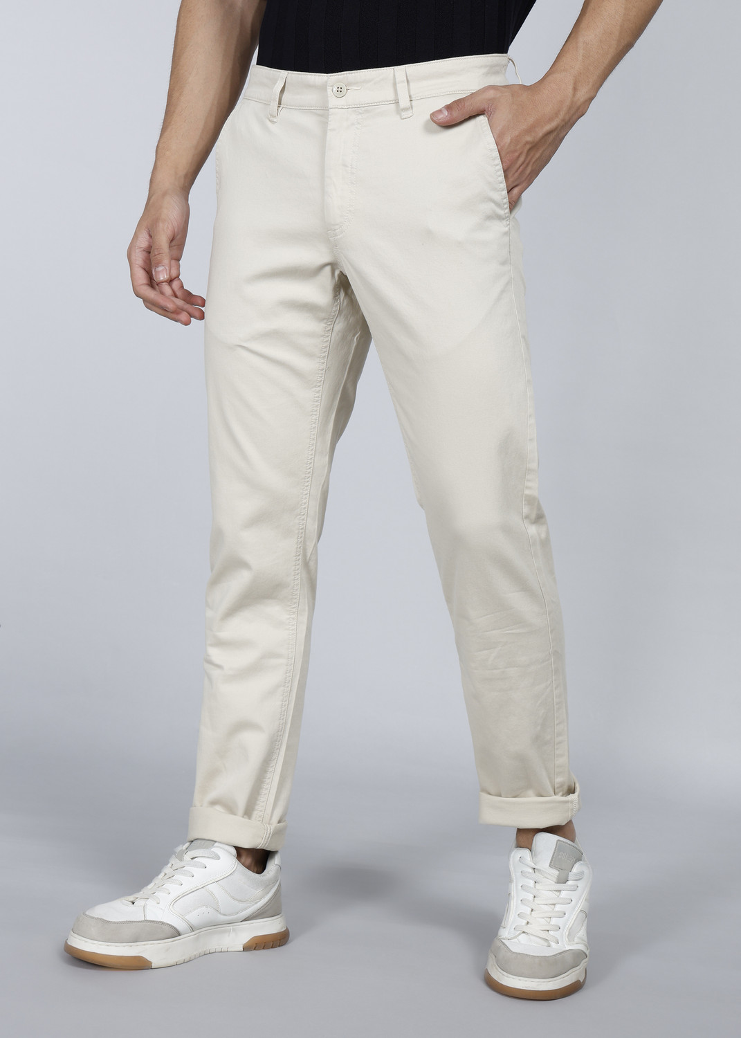 Image of VAN HEUSEN SPORT Men Slim Fit Beige Cotton Blend Trousers