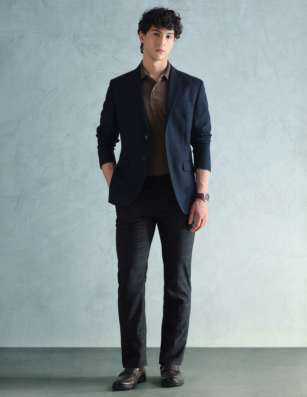 Image of ARROW Men Slim Fit Blue Polyester Trousers