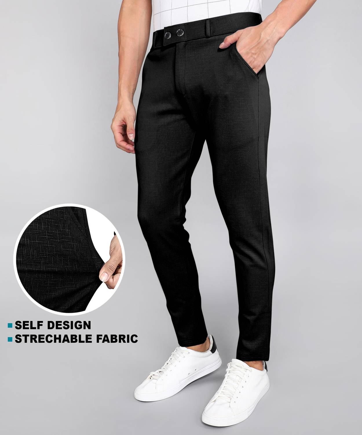 INDICLUB Men Relaxed Black Lycra Blend Trousers