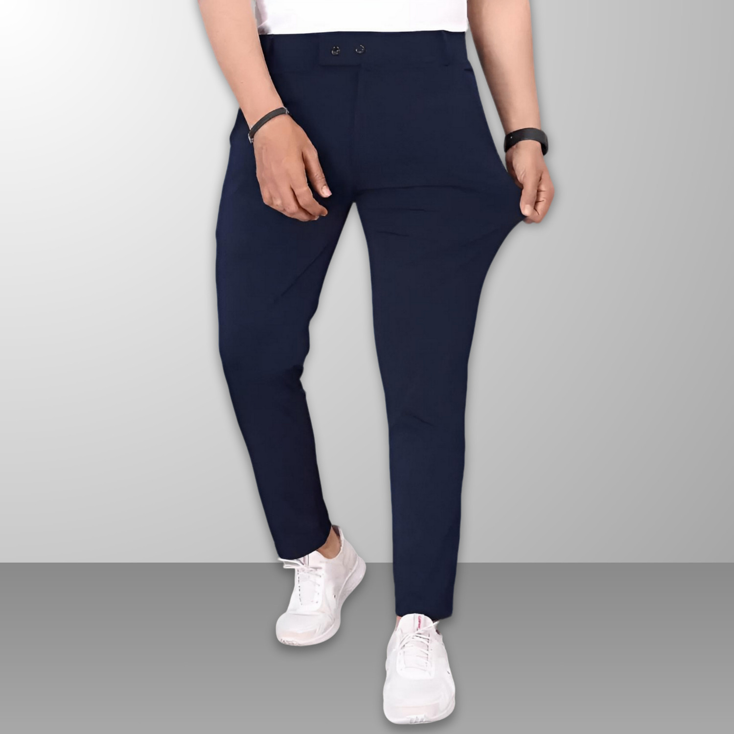 Image of GIBBONTE Slim Fit Men Black, Blue, Grey Trousers