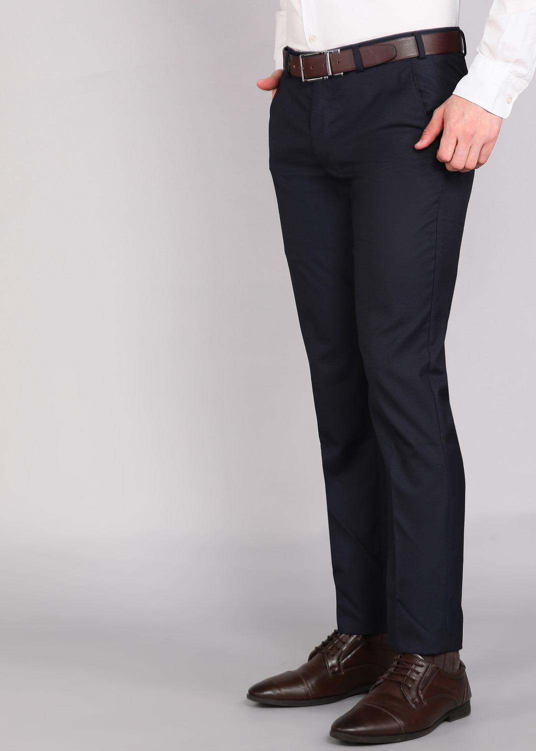 Image of Raymond Slim Fit Men Dark Blue Trousers