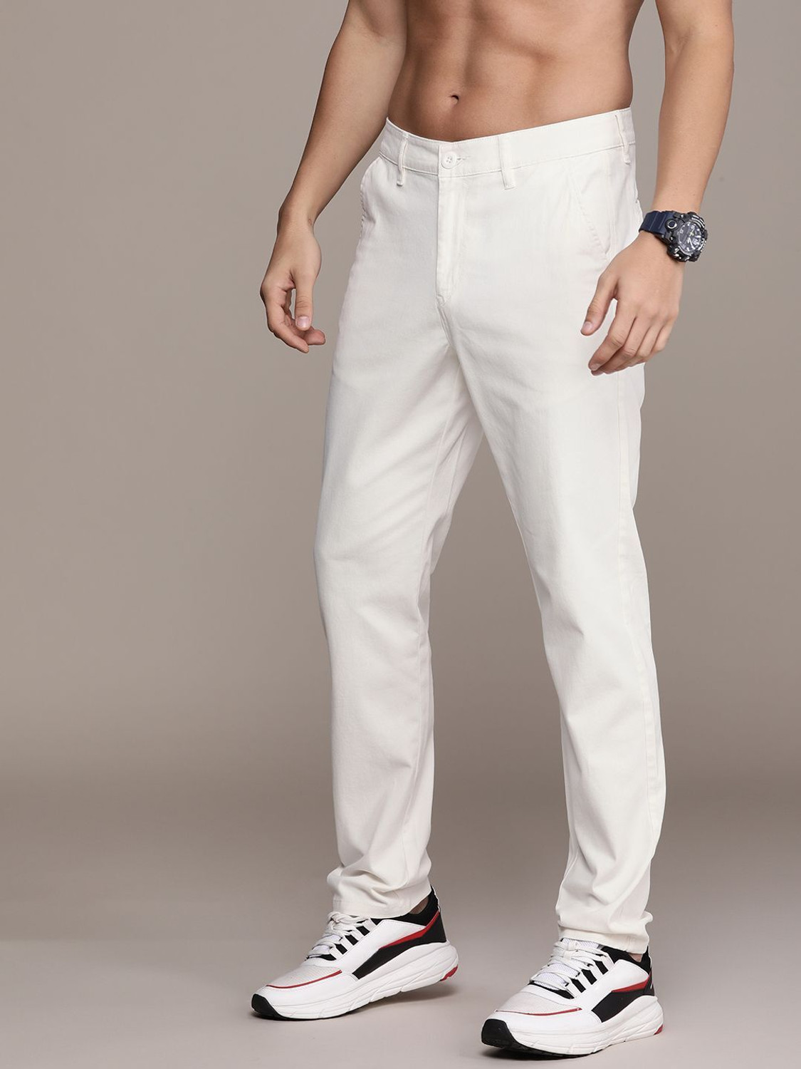 Image of Roadster Regular Fit Men White Trousers