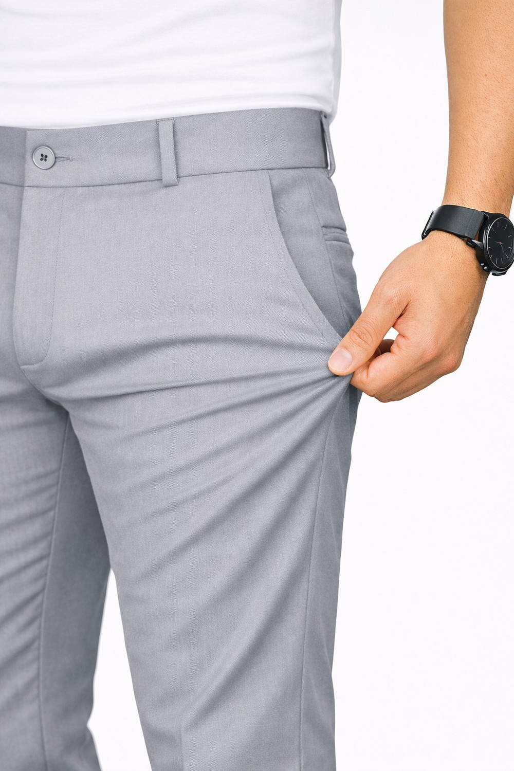 Image of USIGO Men Regular Fit Grey Lycra Blend Trousers