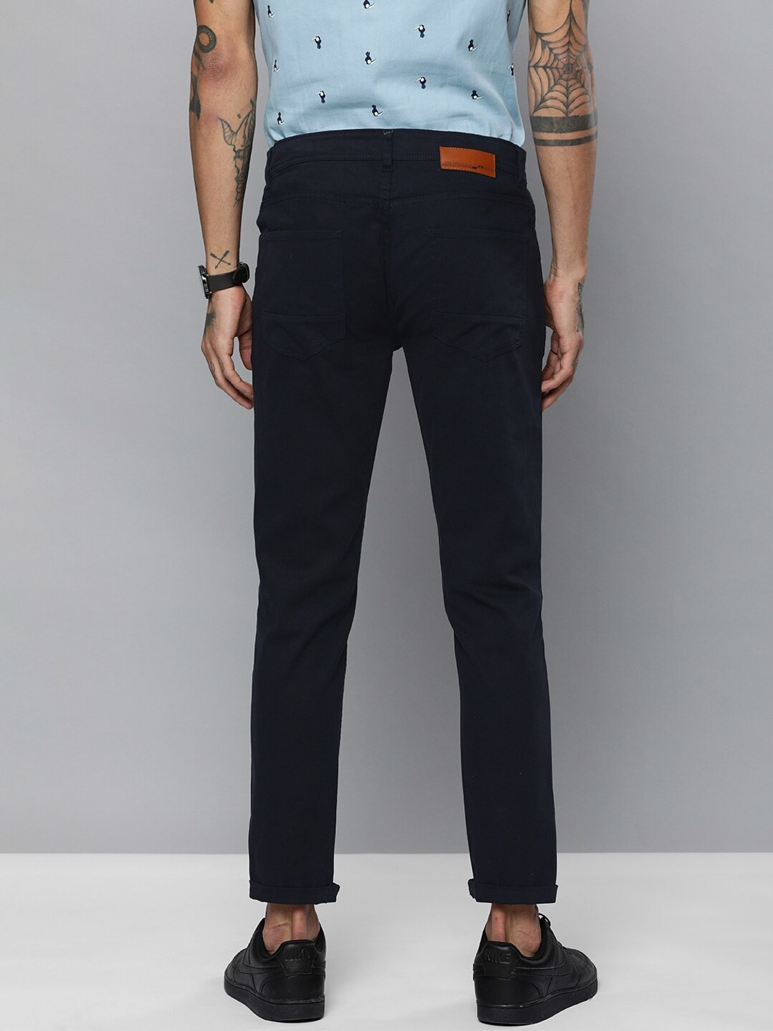 Image of The Indian Garage Co. Slim Fit Men Dark Blue Trousers