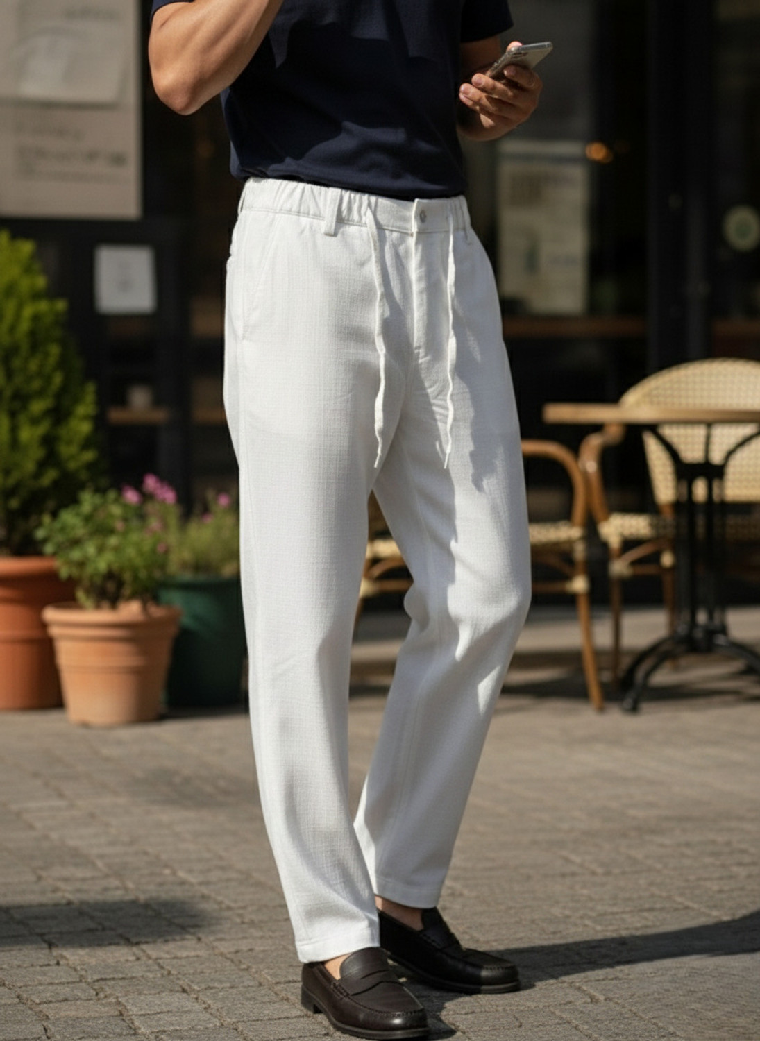Image of INDICLUB Relaxed Men White Trousers
