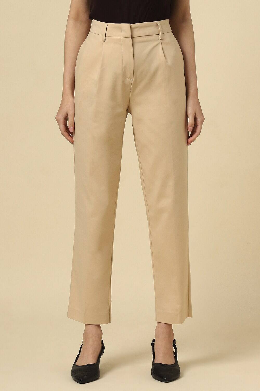 Allen Solly Regular Fit Women Beige Trousers