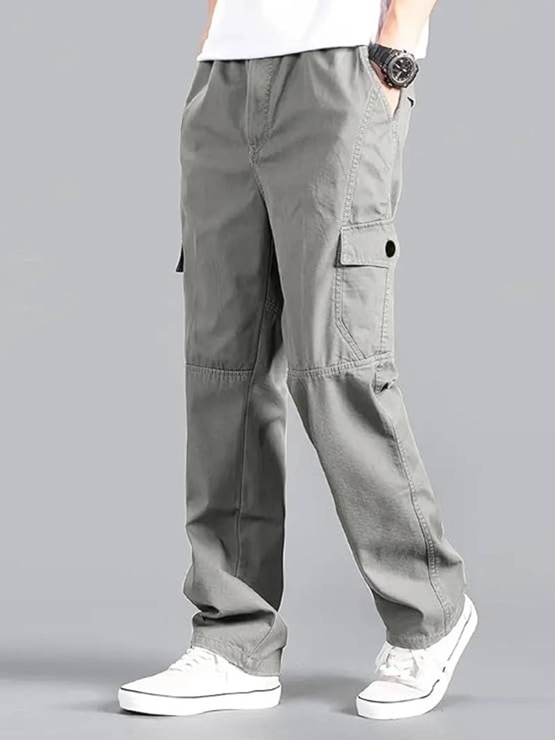 DWIDEN Men's Grey Loose Fit Trousers - Image 3