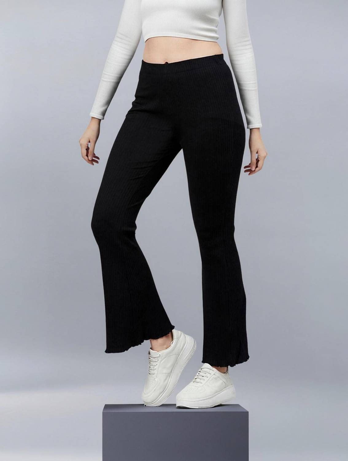 BLINKIN Flared Women Black Trousers