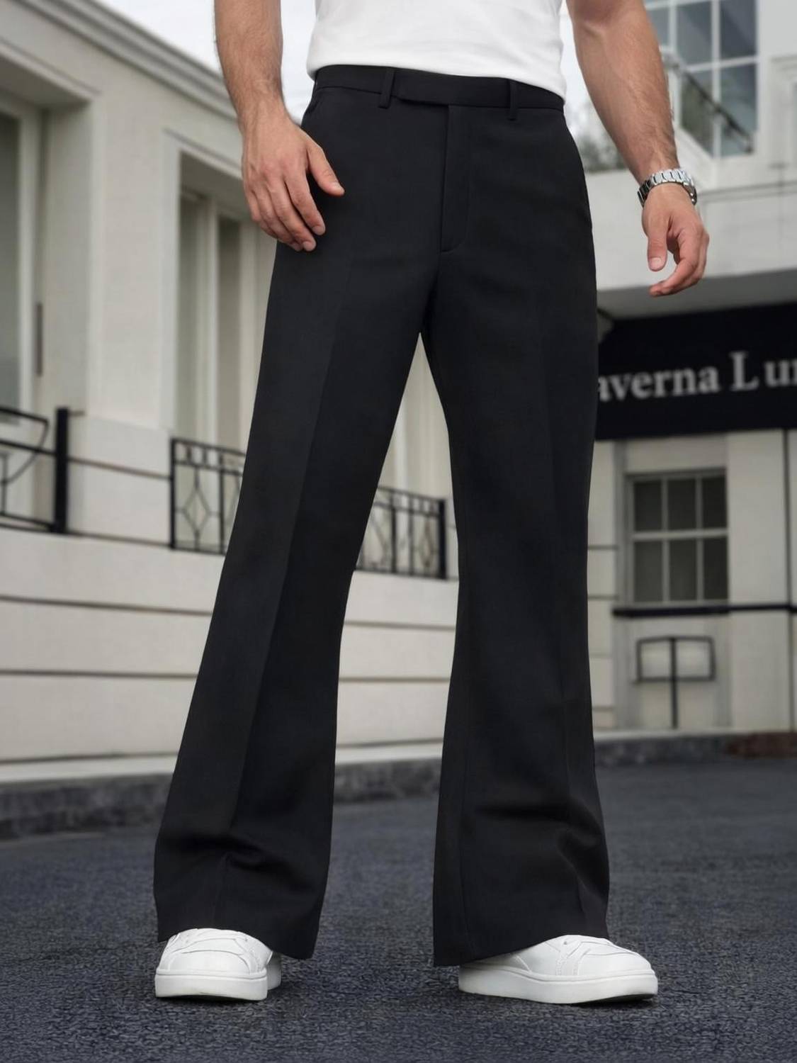 Plus91 Flared Black Men Trousers