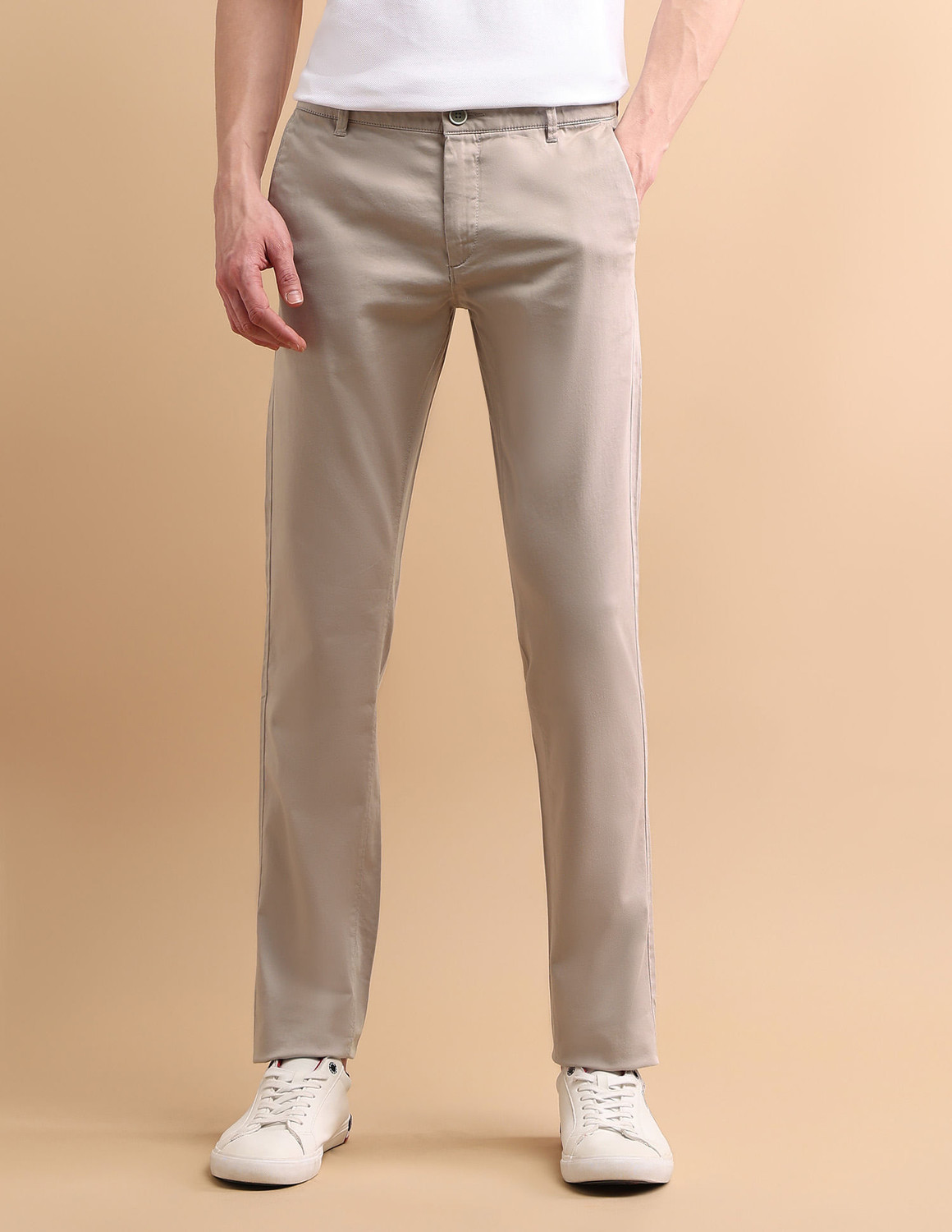 Image of U.S. POLO ASSN. Slim Fit Men Beige Trousers
