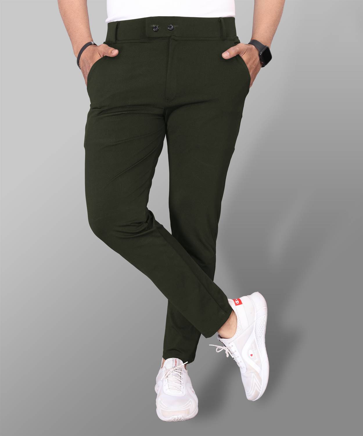 COMBRAIDED Men Slim Fit Dark Green Lycra Blend Trousers