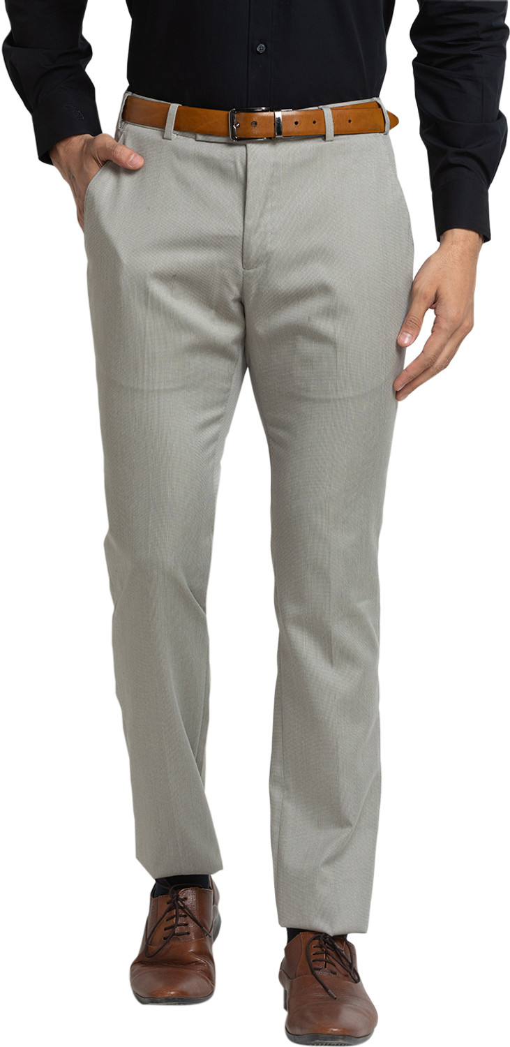 Image of PARK AVENUE Slim Fit Men Grey Trousers
