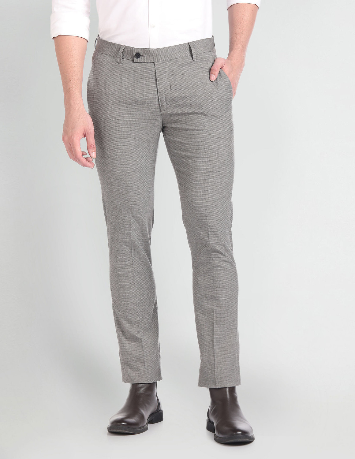 Image of ARROW Regular Fit Men Grey Trousers